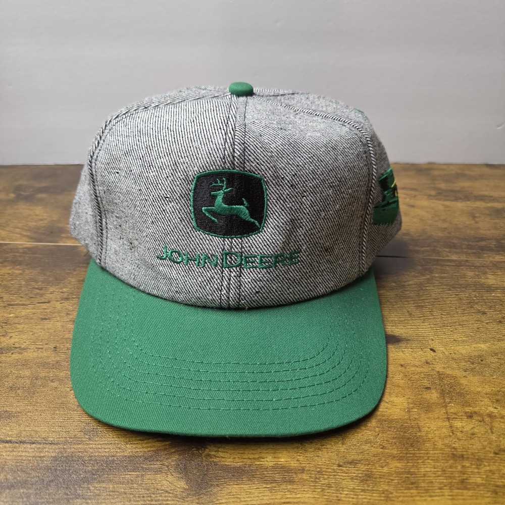 Vintage John Deere Gray Tweed / Heather Green Brim Snapback Hat K Products USA